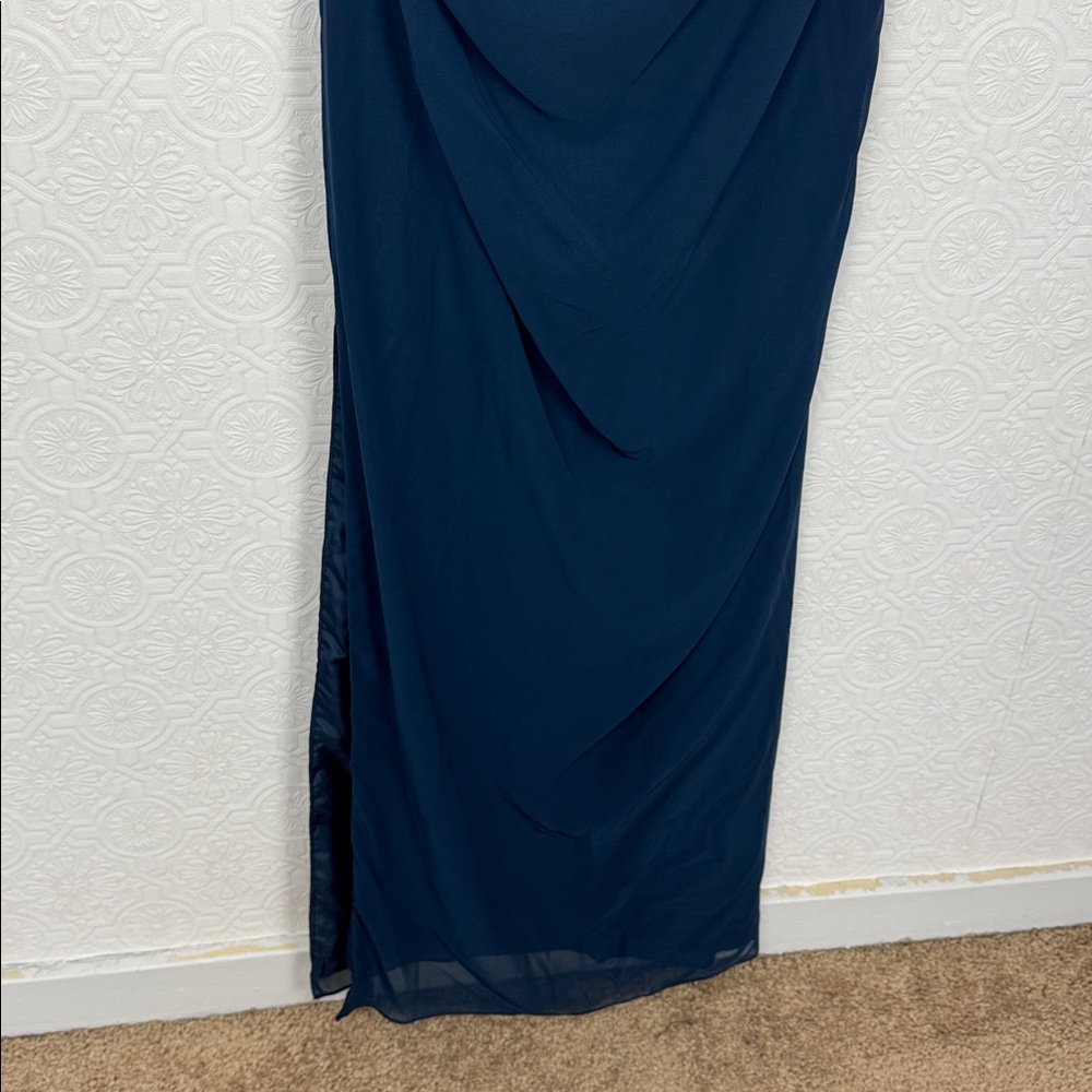 Azazie Mai Dark Navy Bridesmaid Dress US 10 A10 Ruched Chiffon Maxi Gown - Picture 7 of 13